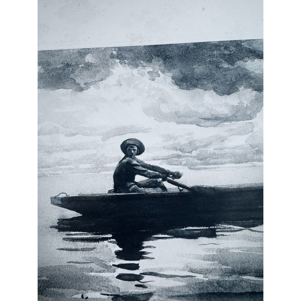 Winslow Homer "The Rower" Antique Heliotype Print Canoe Adirondack Homer Art